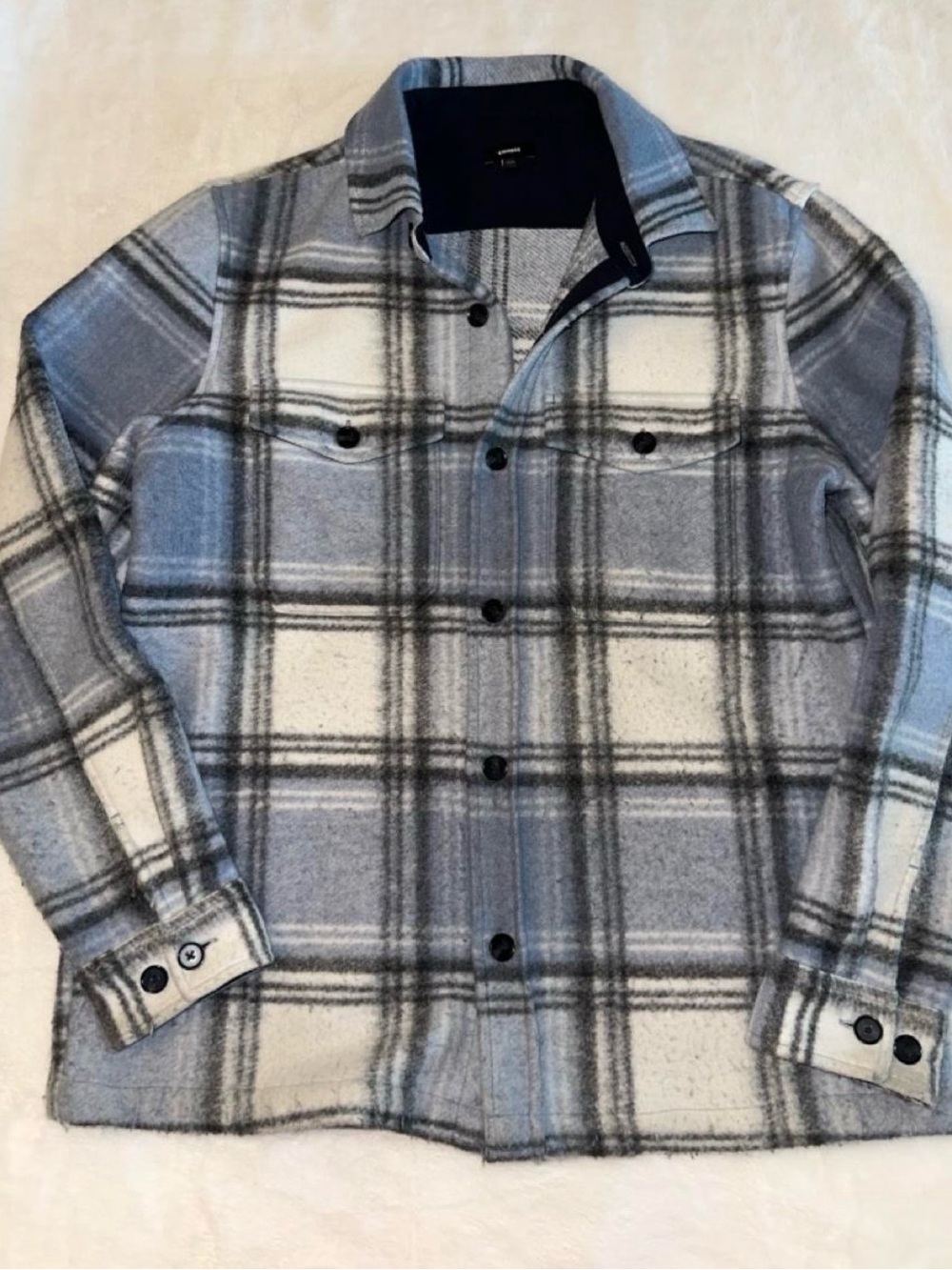 Men's Plaid Button-Up Jacket Shirt - Light Blue & Gray